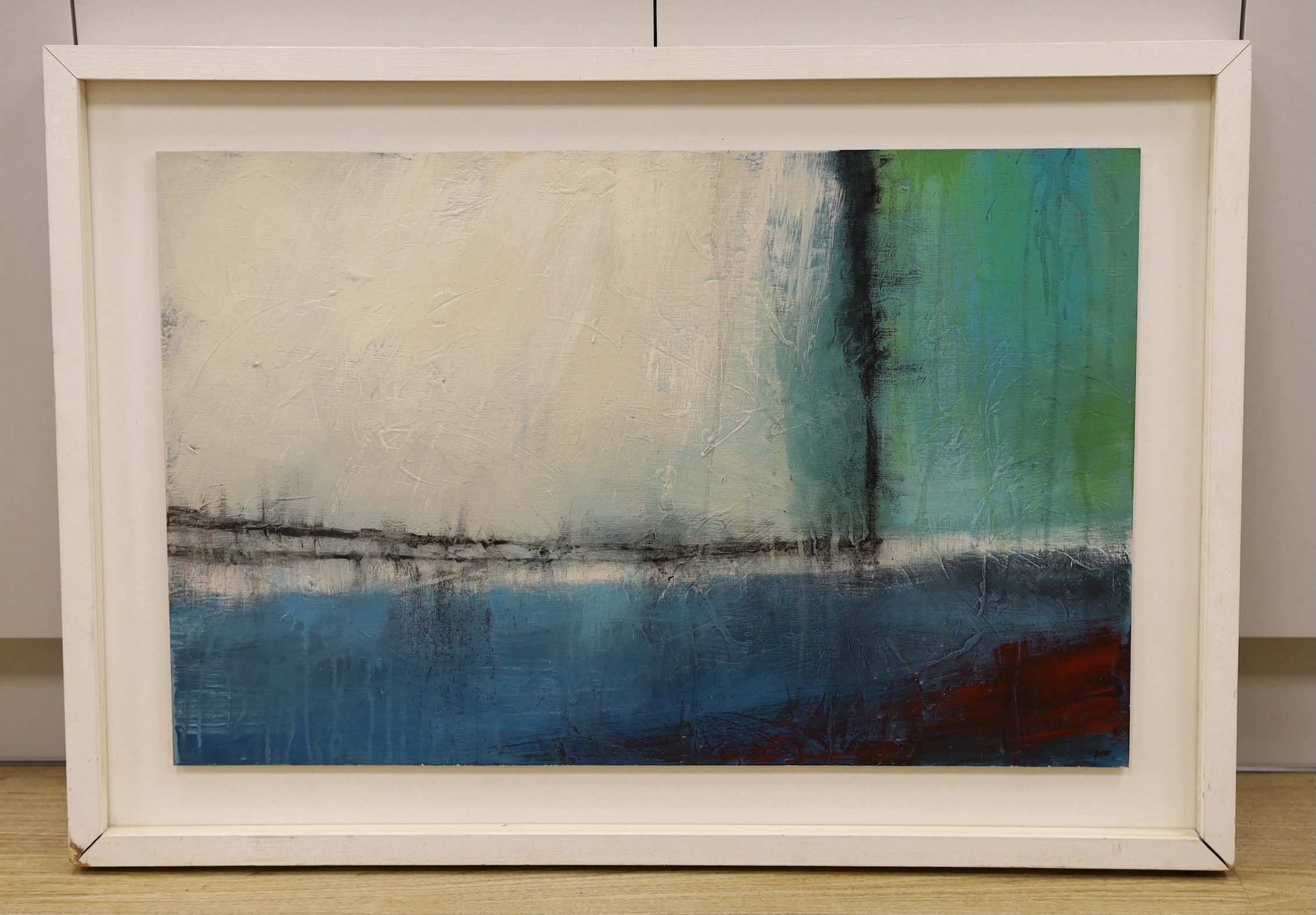 Ben Catt (b.1970), oil on board, 'Grey water then Blue', signed, dated 1905 verso, 54 x 84cm